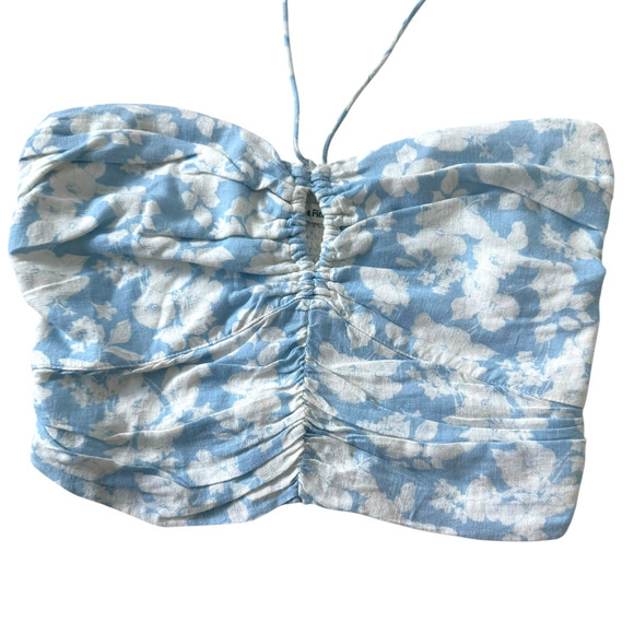 Abercrombie & Fitch Tube Top Strapless Crop Top Womens Size Small Blue & White - Picture 1 of 9